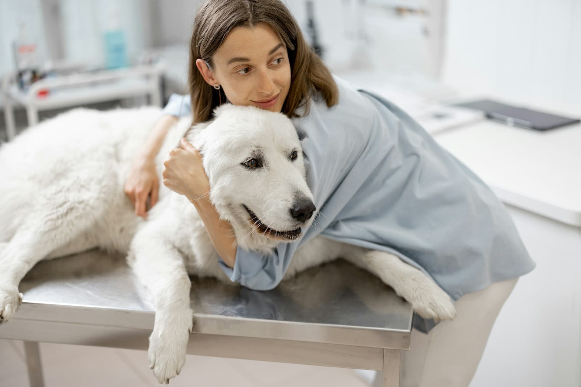 a woman with a dog