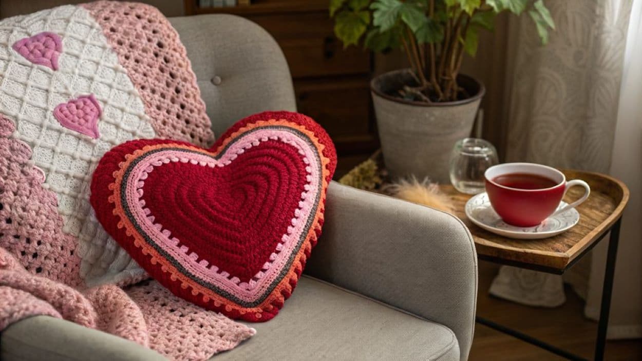 crochet heart pillows