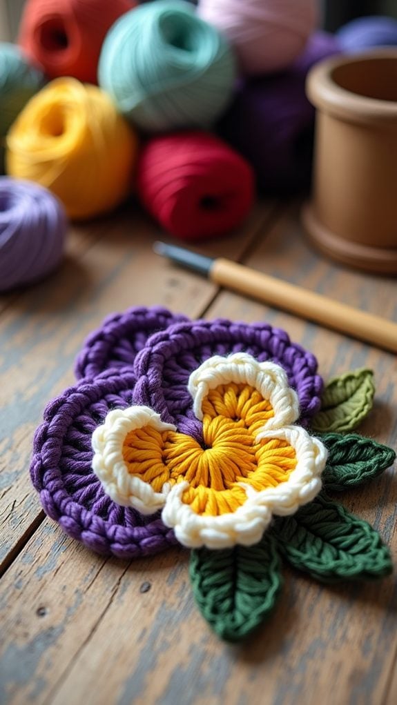 colorful crochet pansy flower