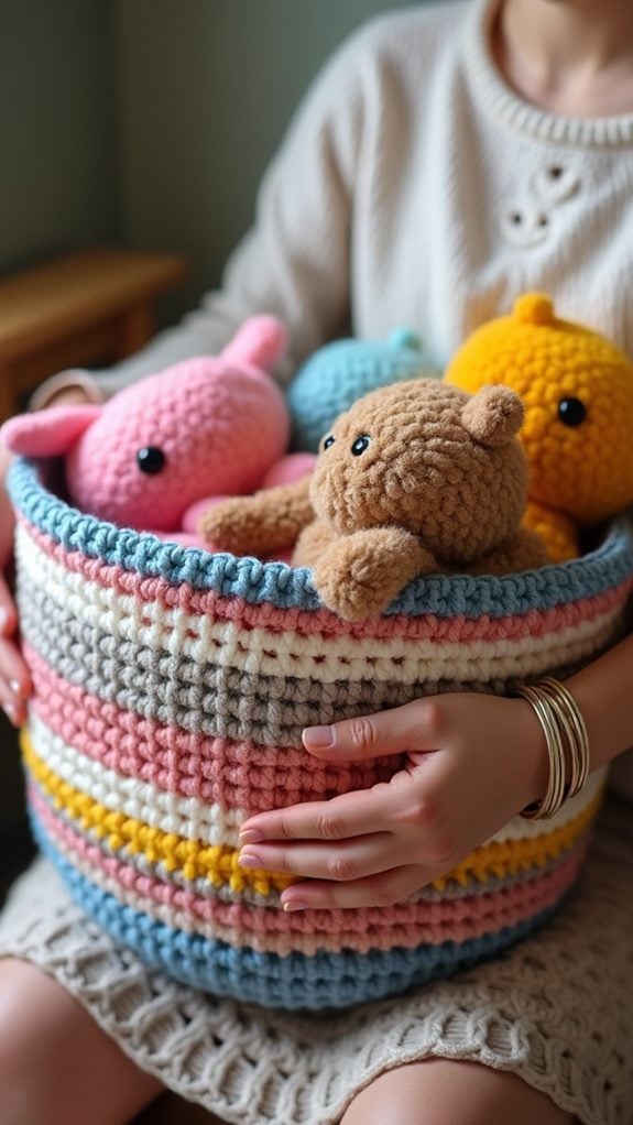 colorful crochet toy storage