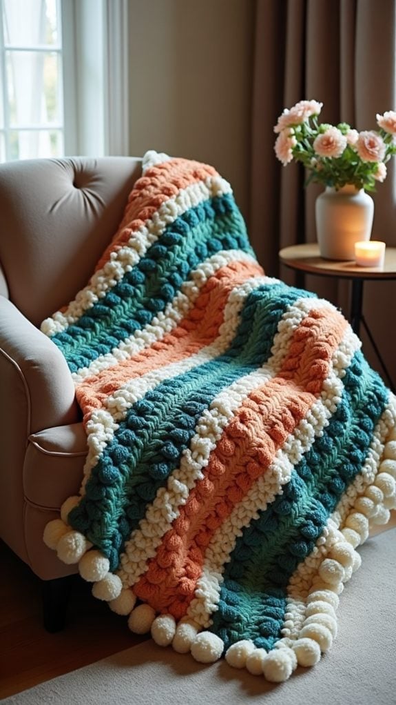 cozy pom pom trim blanket