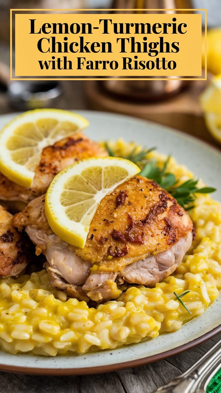 Lemon-Turmeric Chicken Thighs With Farro Risotto
