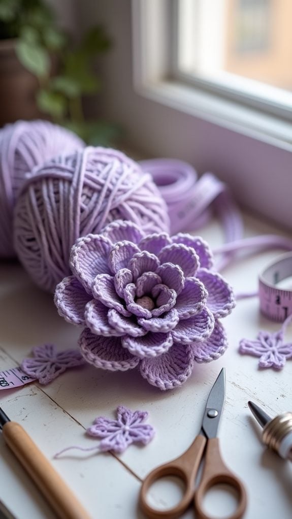 purple yarn floral design