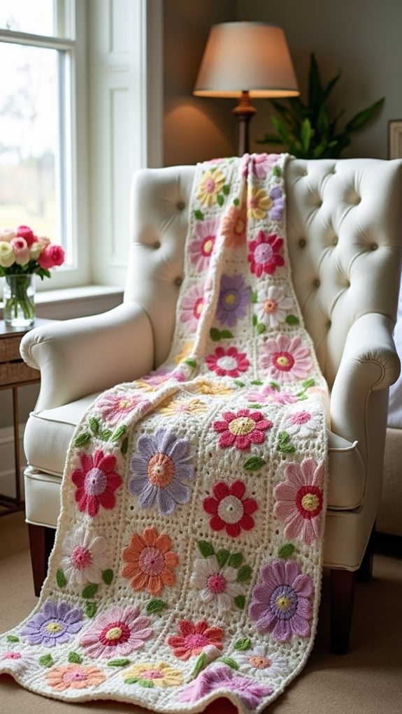 vibrant floral knit blanket