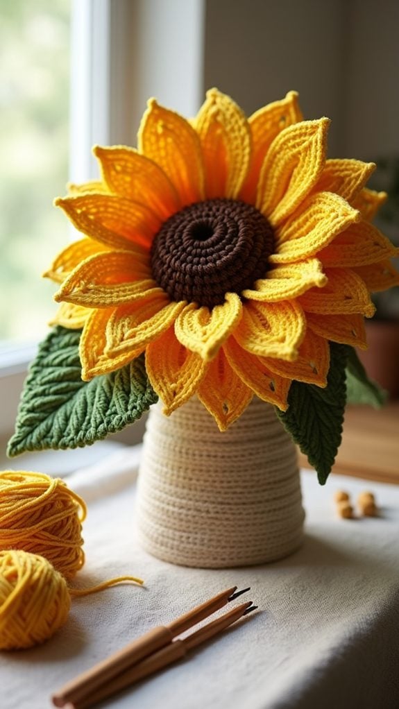 bright crochet sunflower decor