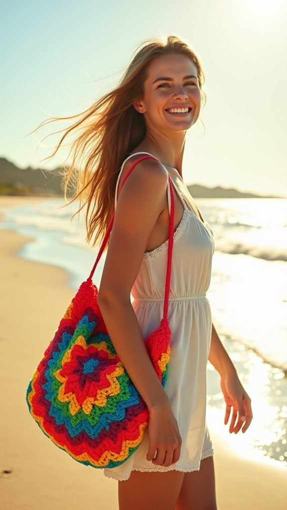 colorful crochet rainbow bag
