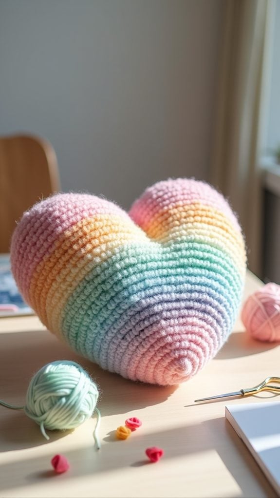colorful heart shaped cushion