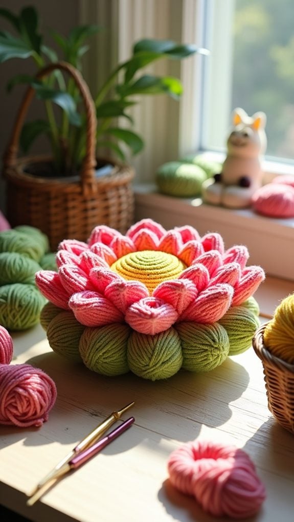 cozy floral crochet pillow