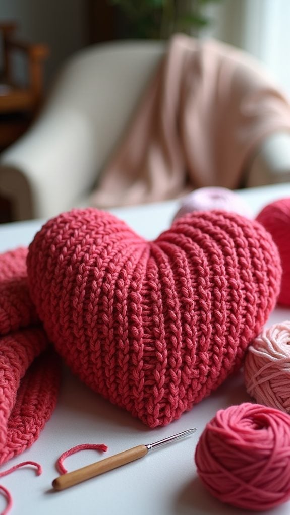 cozy knit heart cushion