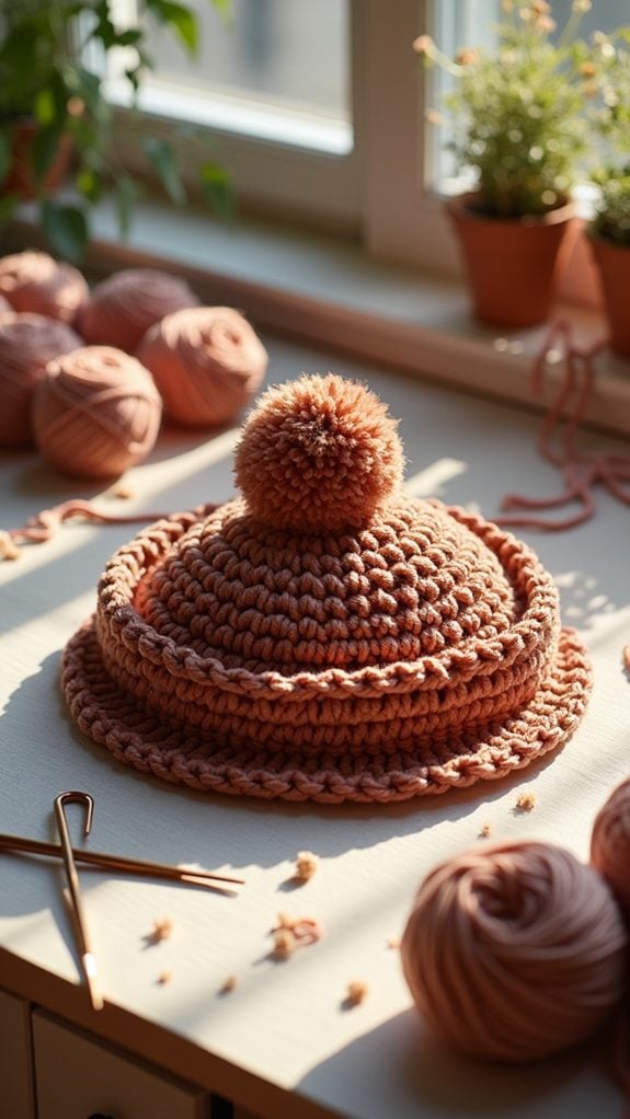 crochet beret with pom poms
