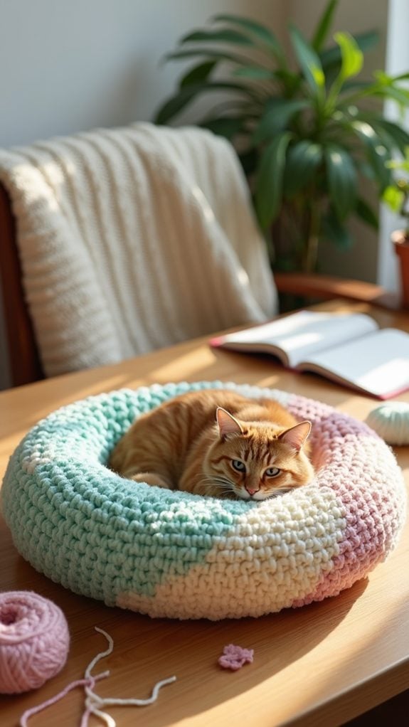 crochet covered cat shelf