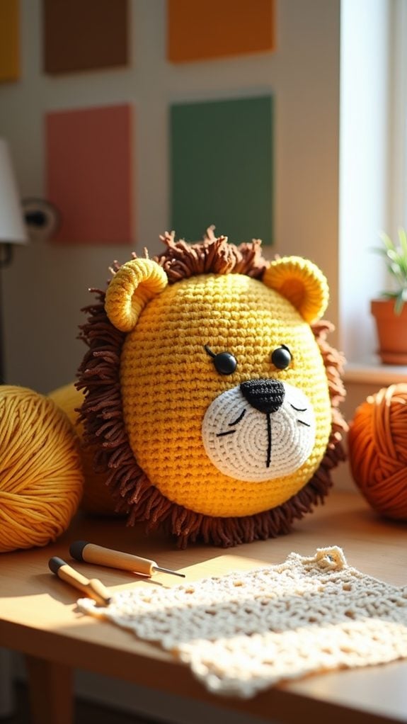 crochet lion decorative pillow