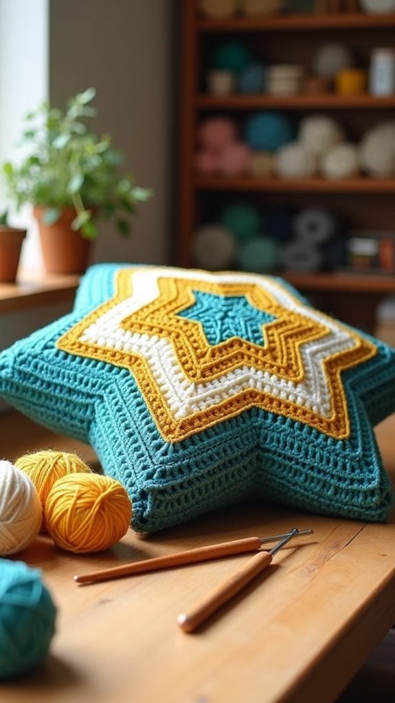 crochet star shaped pillow