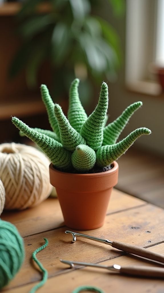 crocheted aloe vera plant