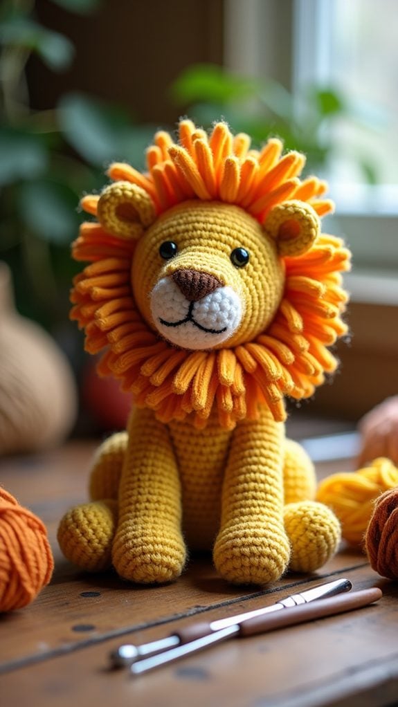 crocheted lion plush toy