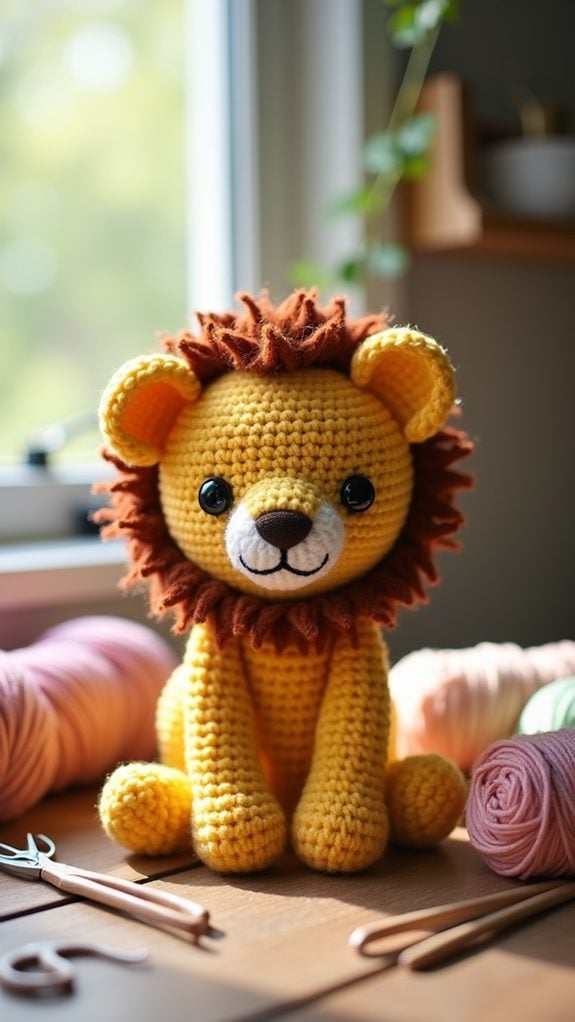 crocheted lion plush toy