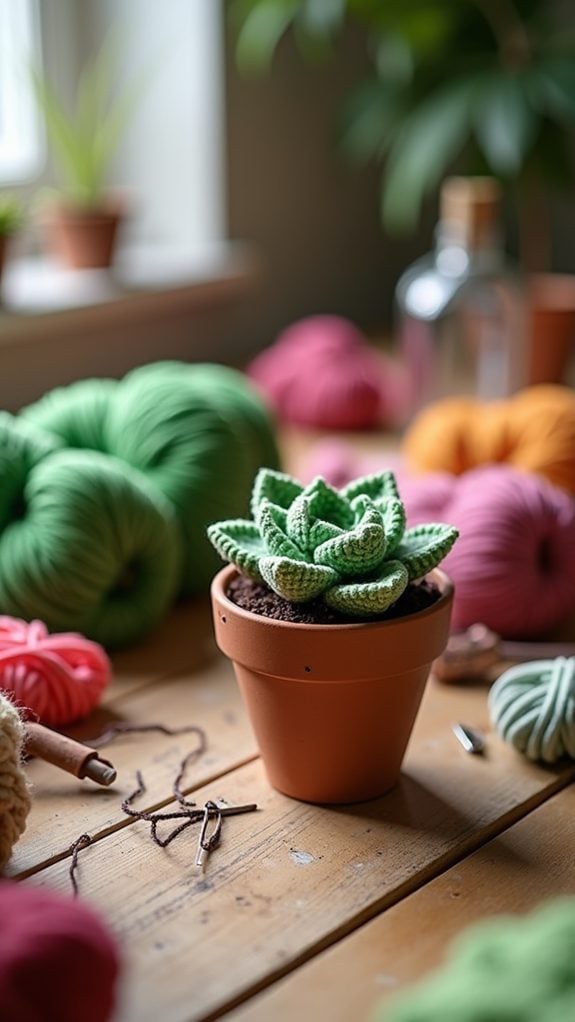 crocheted plant decoration
