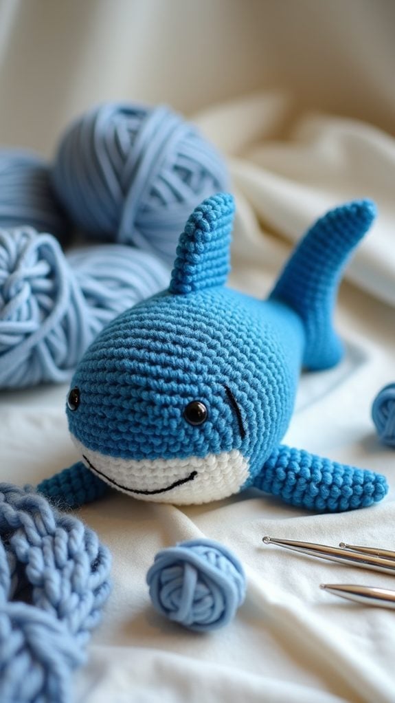 crocheted shark stuffed toy