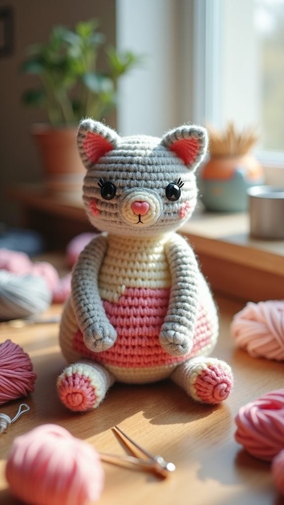 handcrafted crochet feline toys