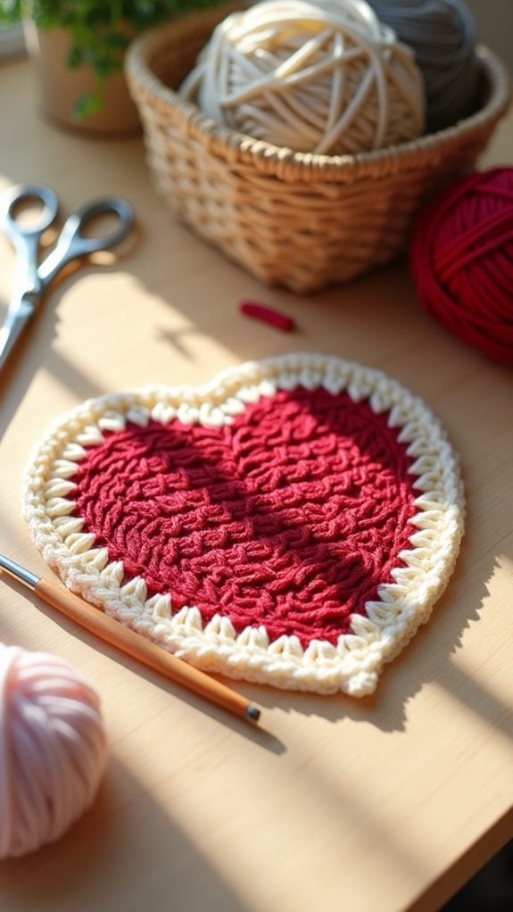 handmade crochet heart coaster