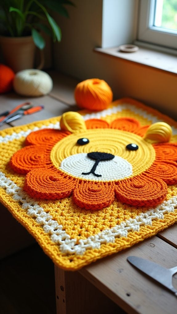 handmade crochet lion blanket