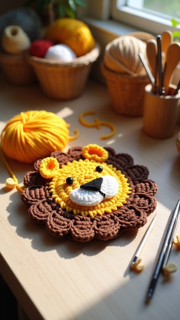 handmade crochet lion coaster