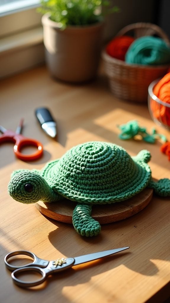 handmade crochet turtle coaster