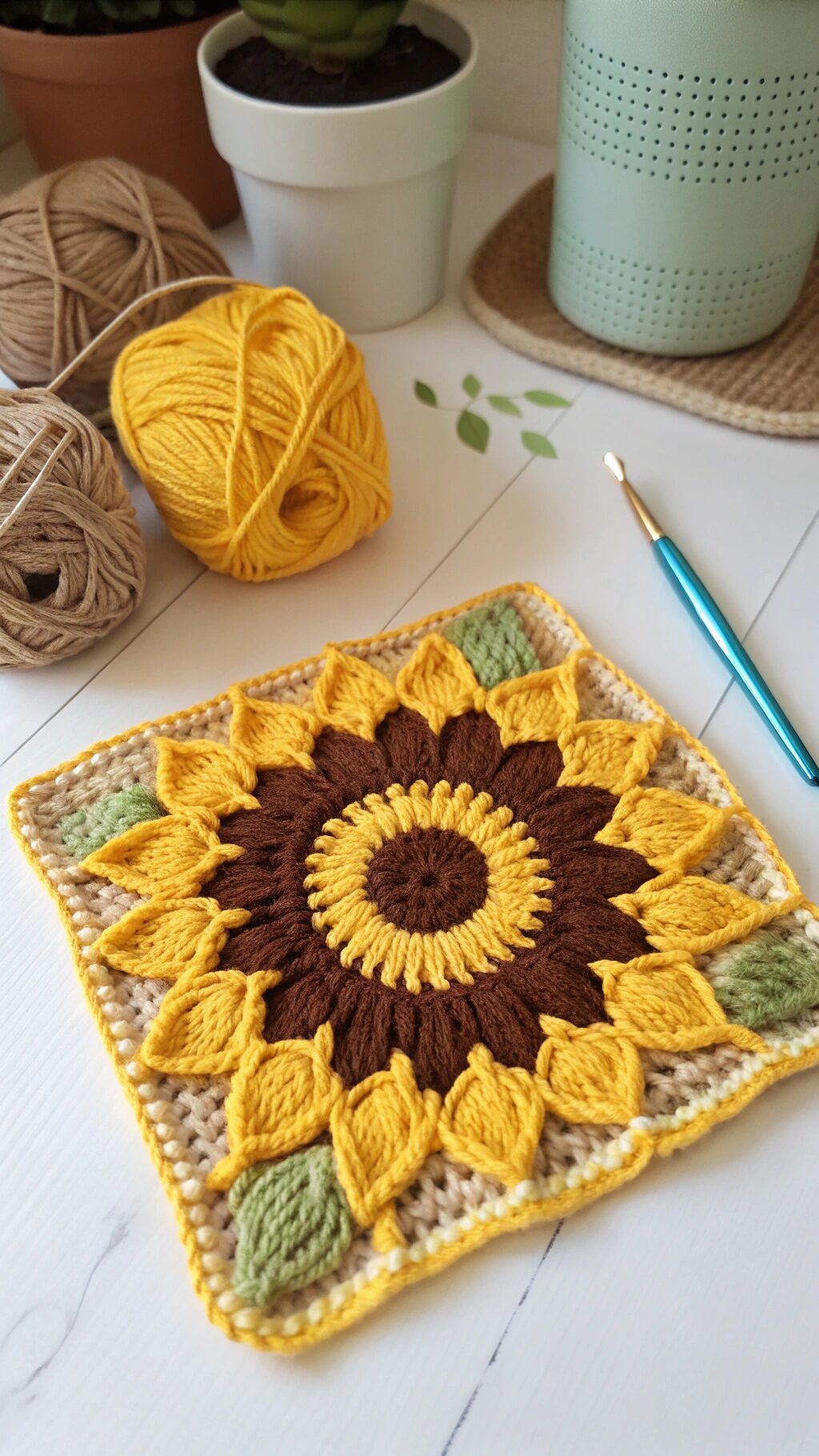 Granny Square With Sunflower Center