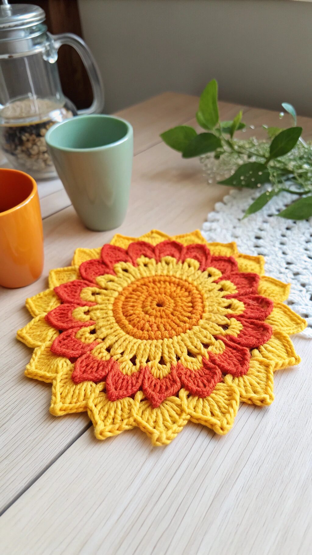 Crochet Sunflower Coaster