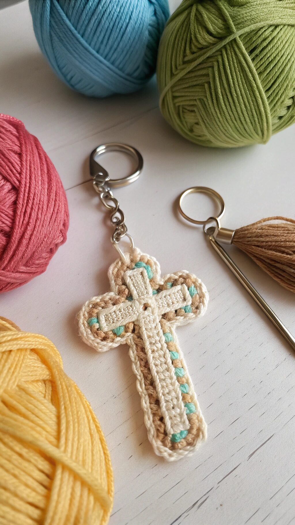 Crochet Cross Keychain