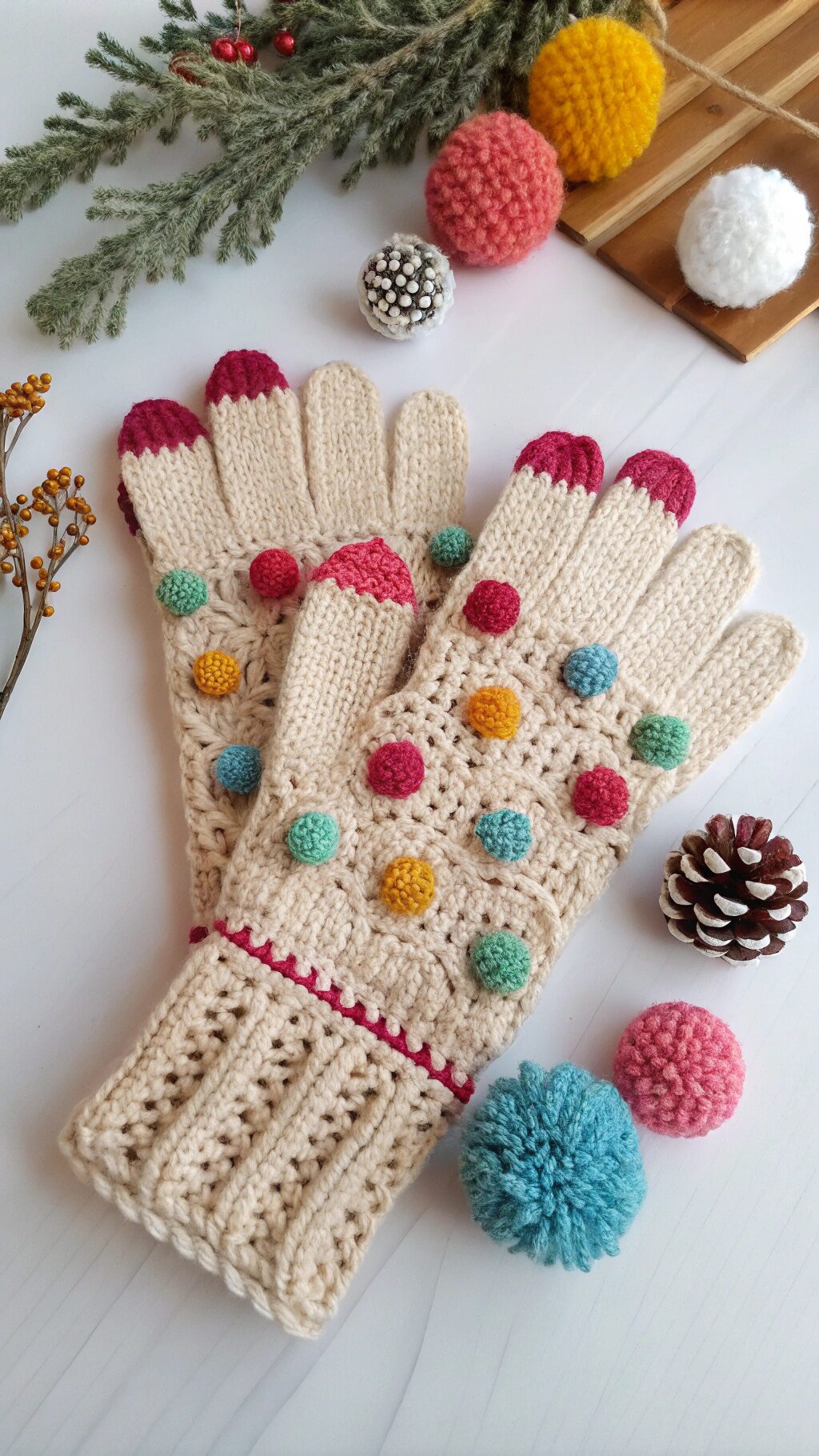 Fun Pom-Pom Accent Gloves