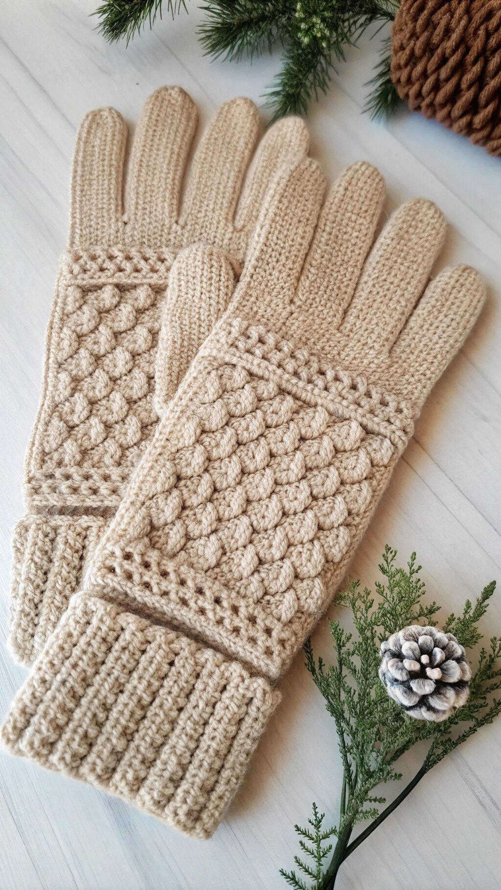 Textured Bobble Stitch Gloves