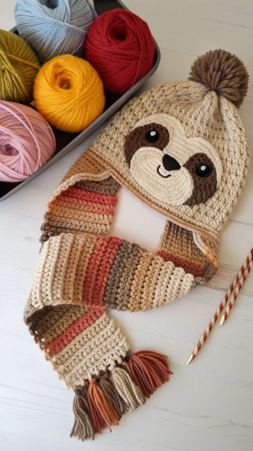 Sloth Hat and Scarf Set