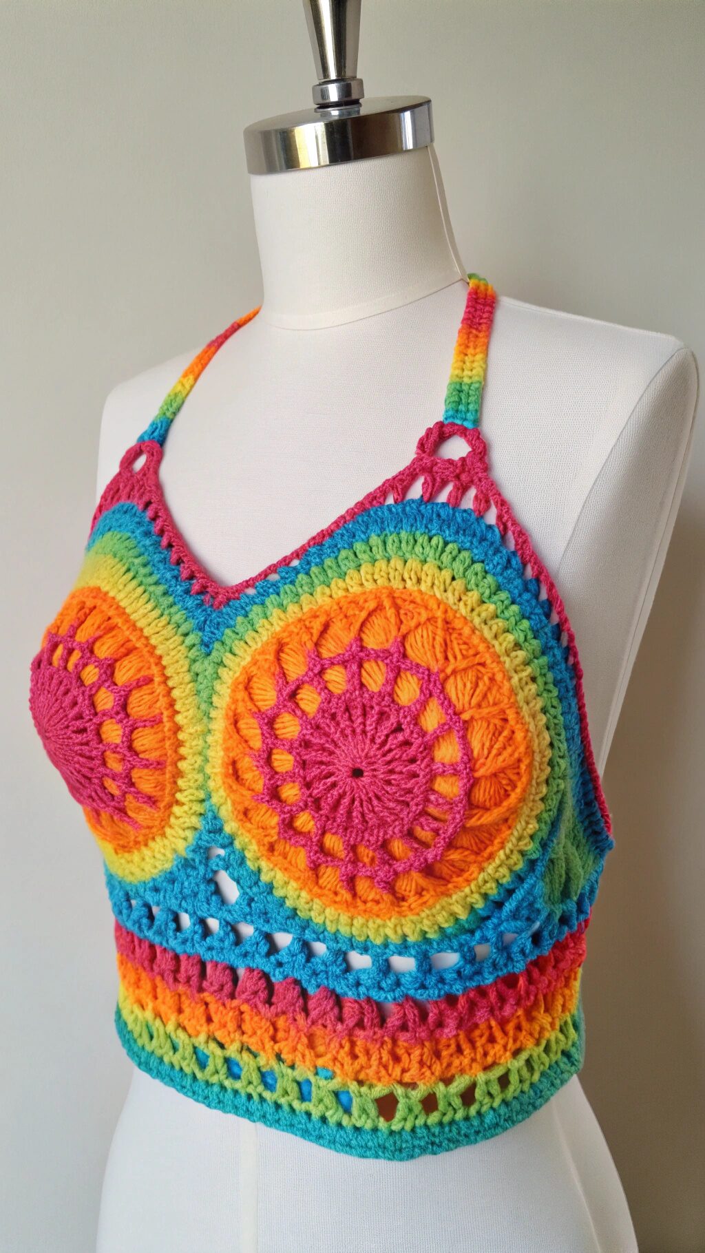 Bright Tie-Dye Crochet Piece
