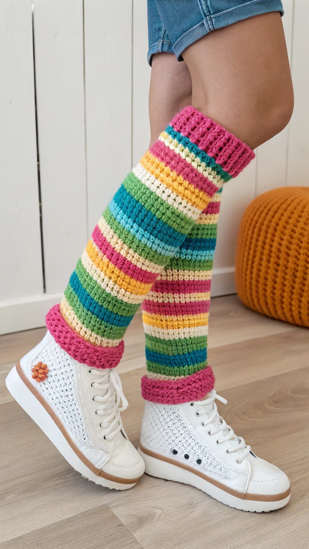 Colorful Striped Crochet Warmers