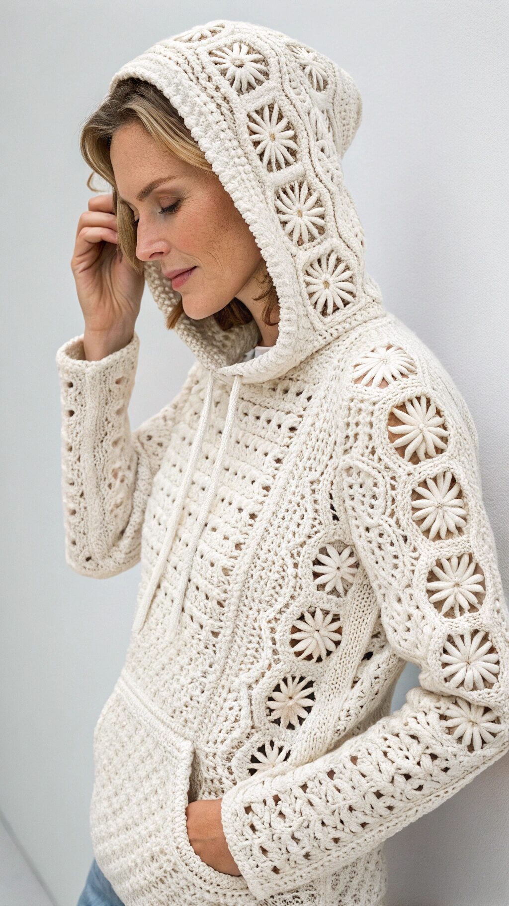 Statement Sleeve Crochet Hoodie
