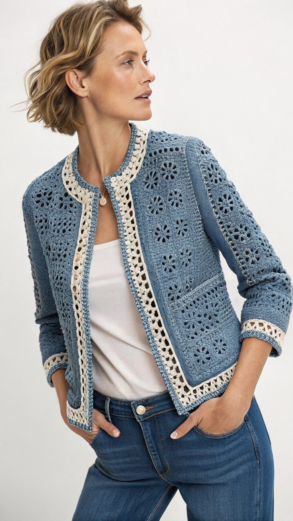 Classic Denim-Style Crochet Jacket