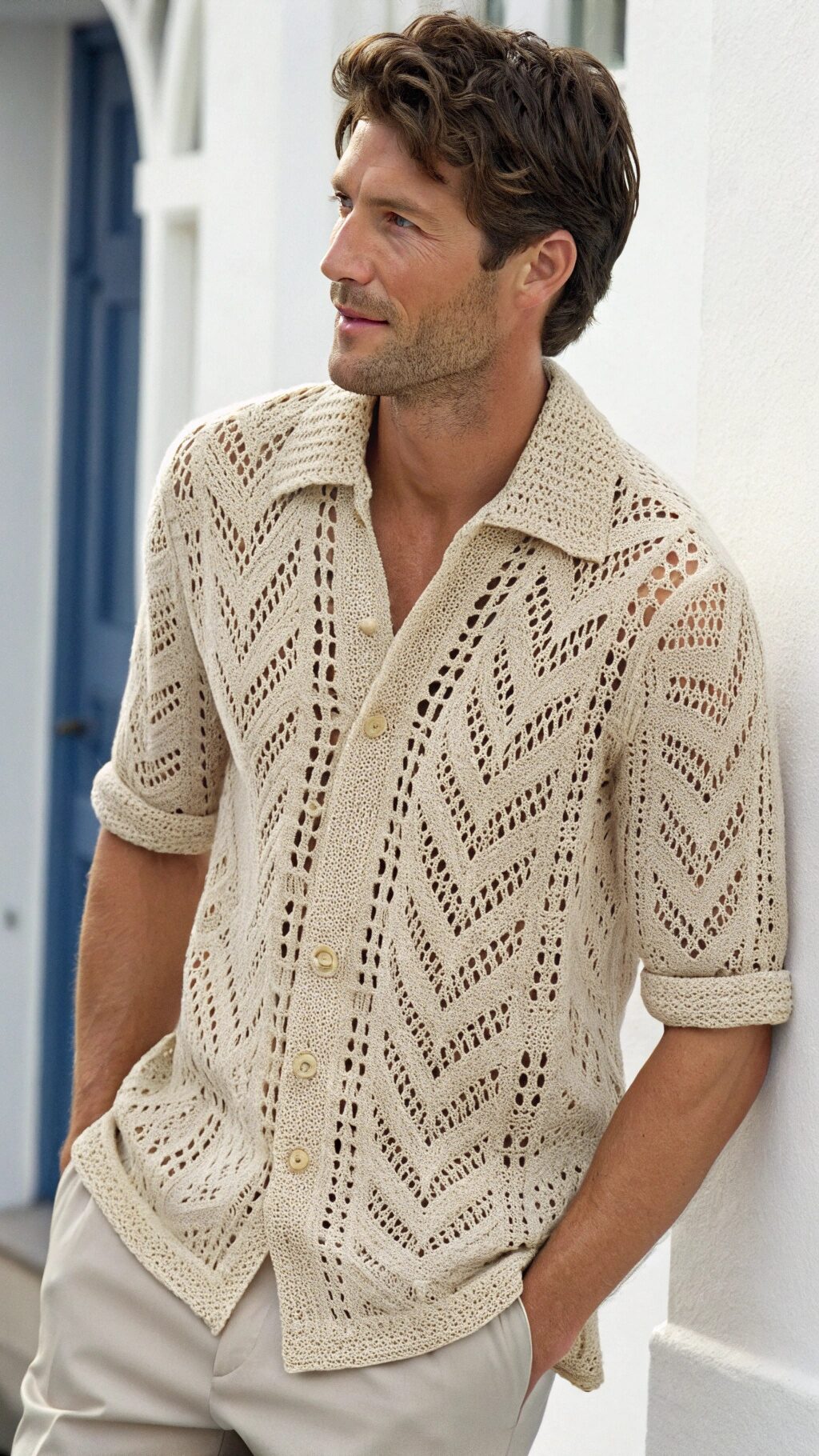 Casual Open-Knit Crochet Shirt