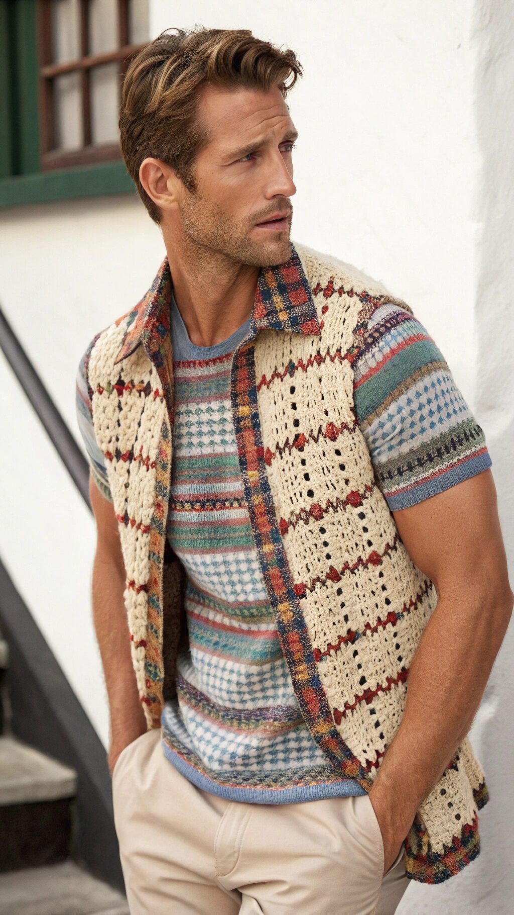 Patterned Crochet Camp Shirt