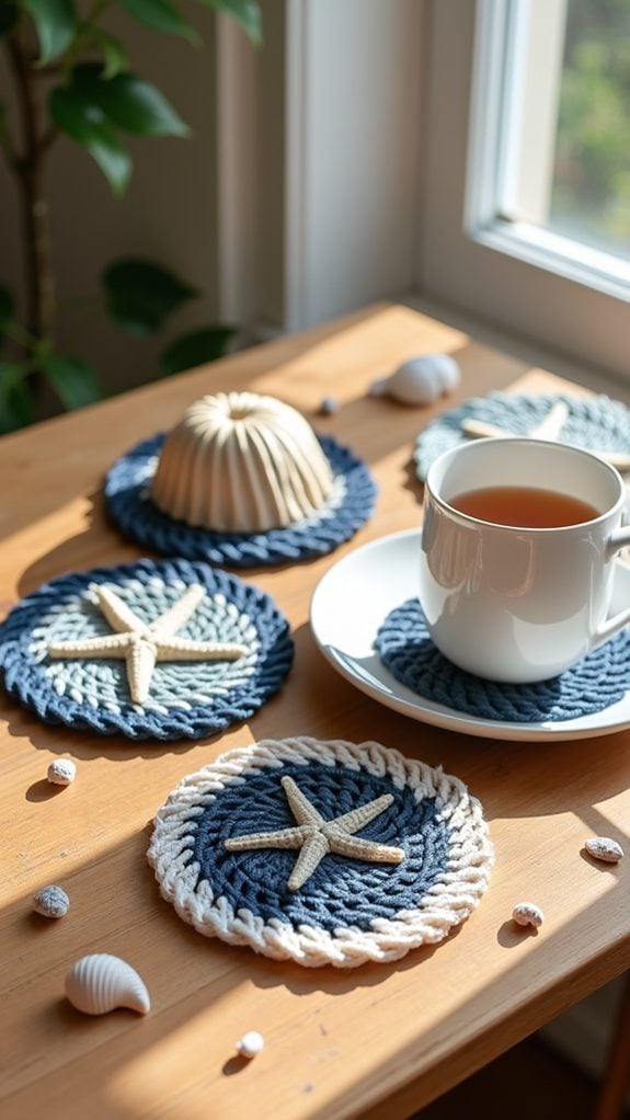 nautical themed crochet coaster
