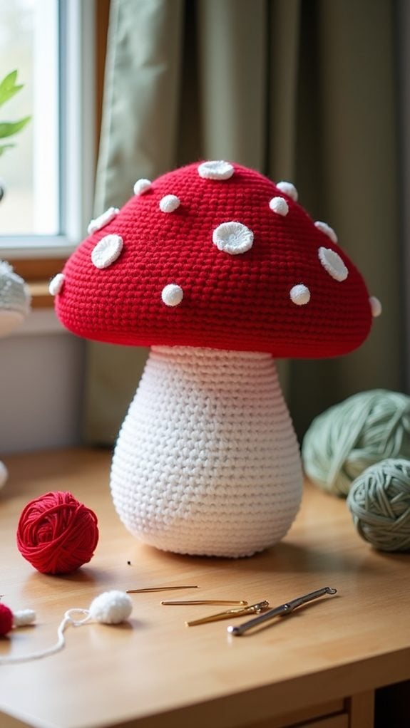 oversized yarn mushroom sculpture