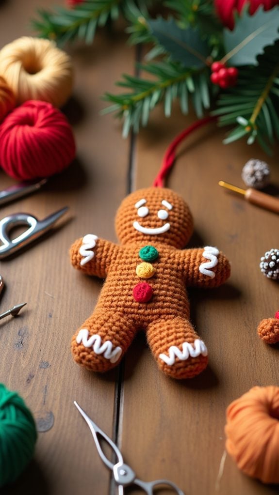 playful crochet gingerbread character