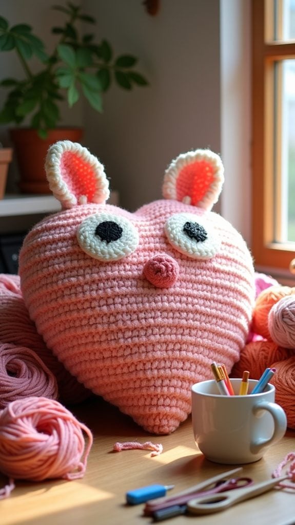 playful heart shaped animal pillow