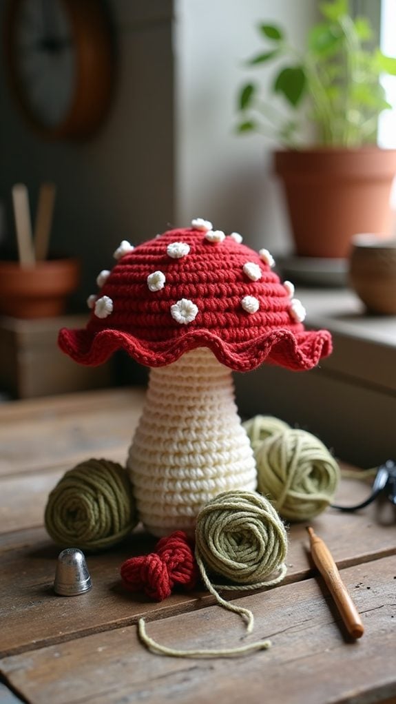 retro crochet mushroom design