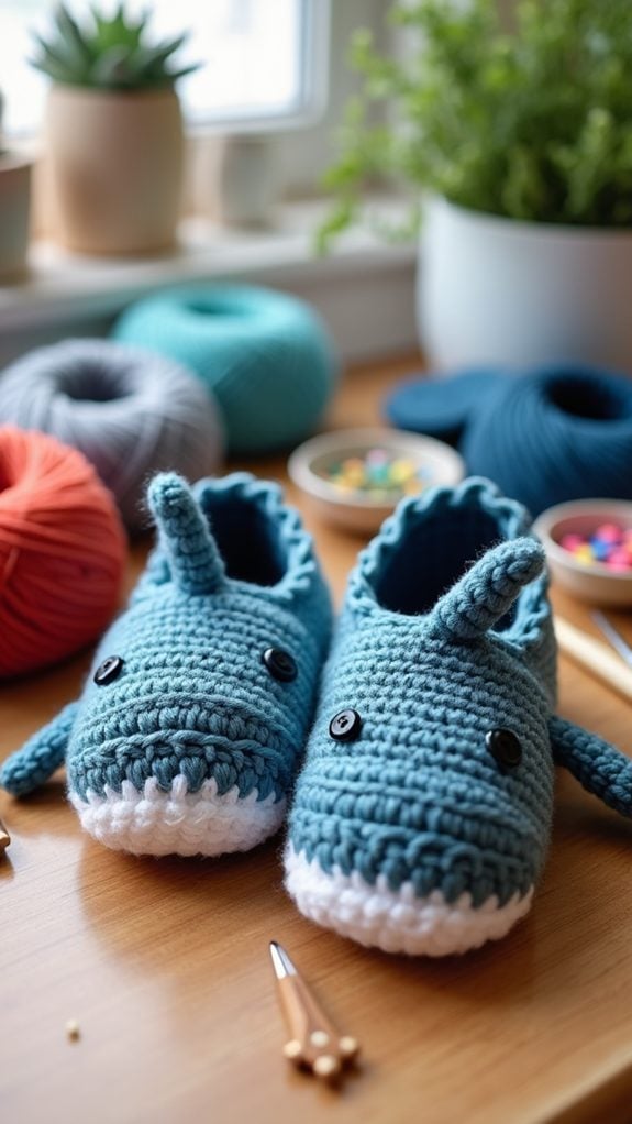 shark themed crochet footwear