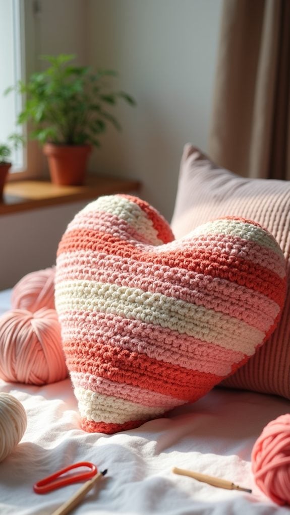 striped heart pillow design