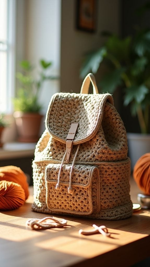 sustainable hemp crochet backpack