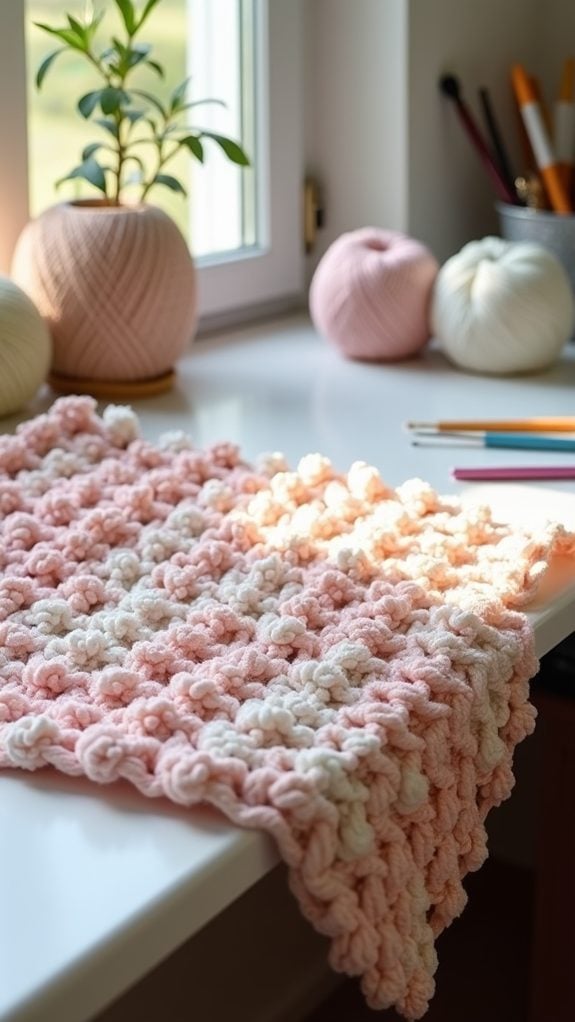 textured popcorn stitch blanket