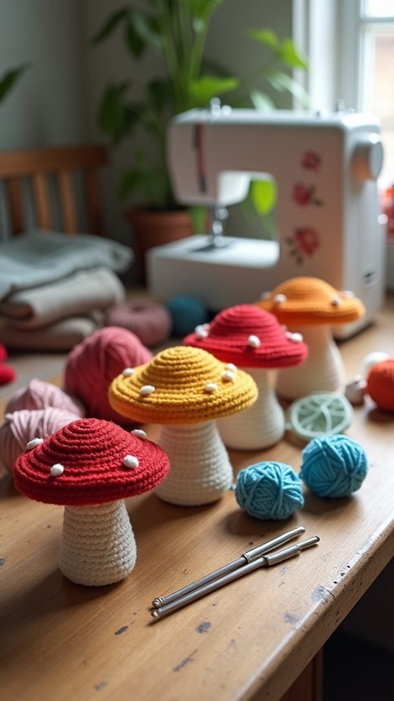 vibrant crochet mushroom decor