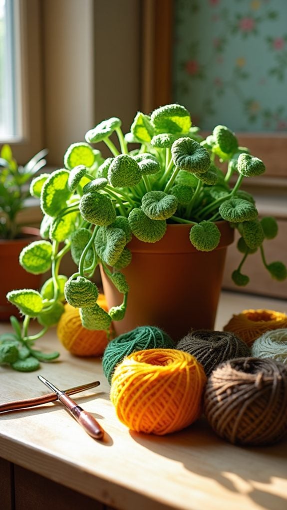 vibrant crochet plant holder